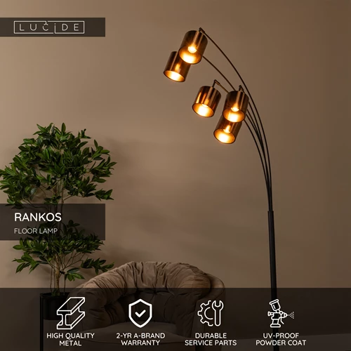 Lucide RANKOS - Floor lamp - 5xE14 - Black - USP